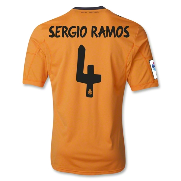 13-14 Real Madrid #4 SERGIO RAMOS Away Orange Soccer Jersey Shirt